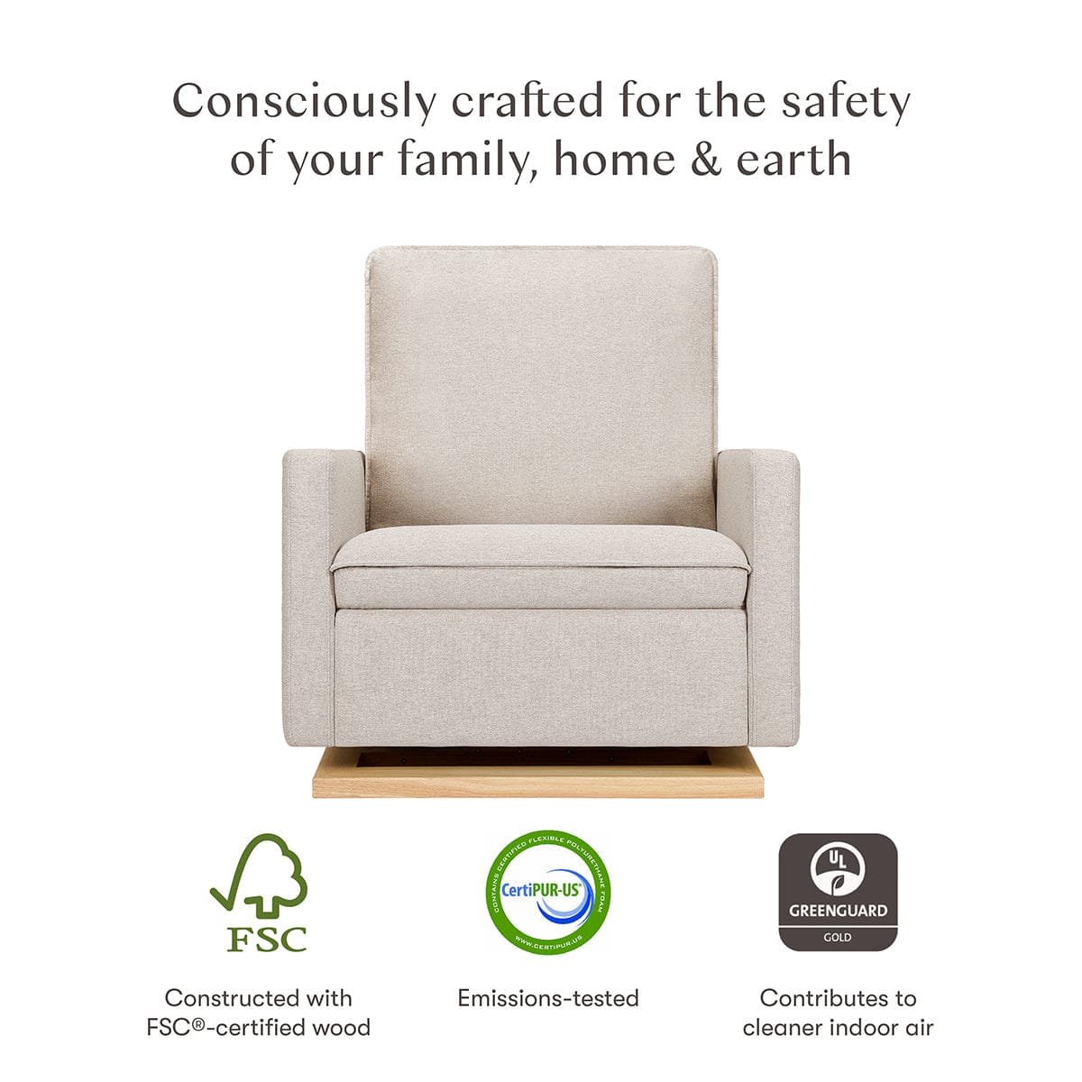 Babyletto Cali Pillowback Chair and a Half Glider - Performance Beach Eco-Weave w/ Light Wood Base - M20984PBEWLB