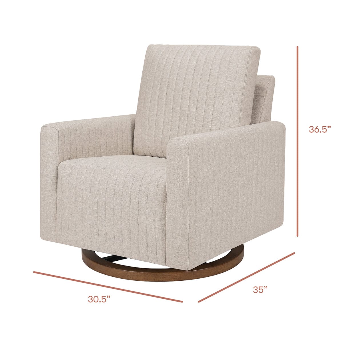 Babyletto Poe Channeled Swivel Glider - Performance Beach Eco-Weave w/ Dark Wood Base - M26687PBEWDB