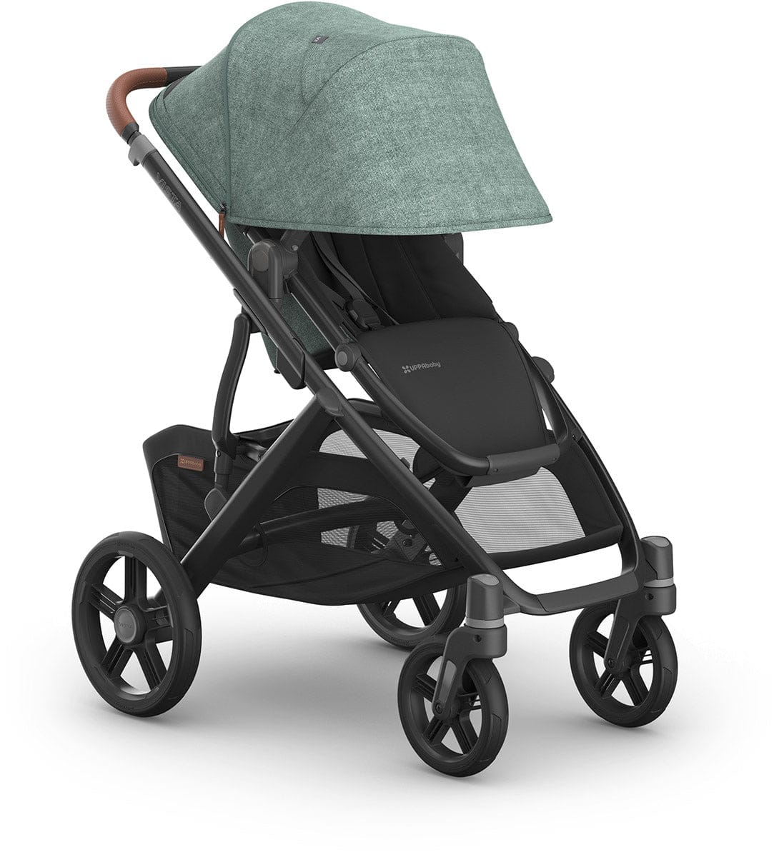 UPPAbaby Vista V3 Single-to-Double Stroller - Gwen (Green Melange / Carbon Frame / Saddle Leather)
