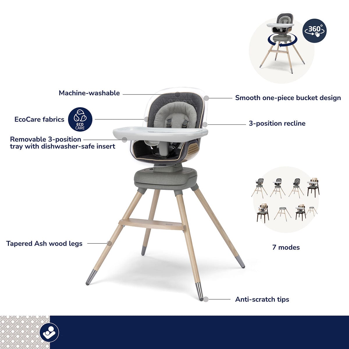 Maxi-Cosi Kiskadee 360 Rotating High Chair - Onyx Heritage - HC280HCV