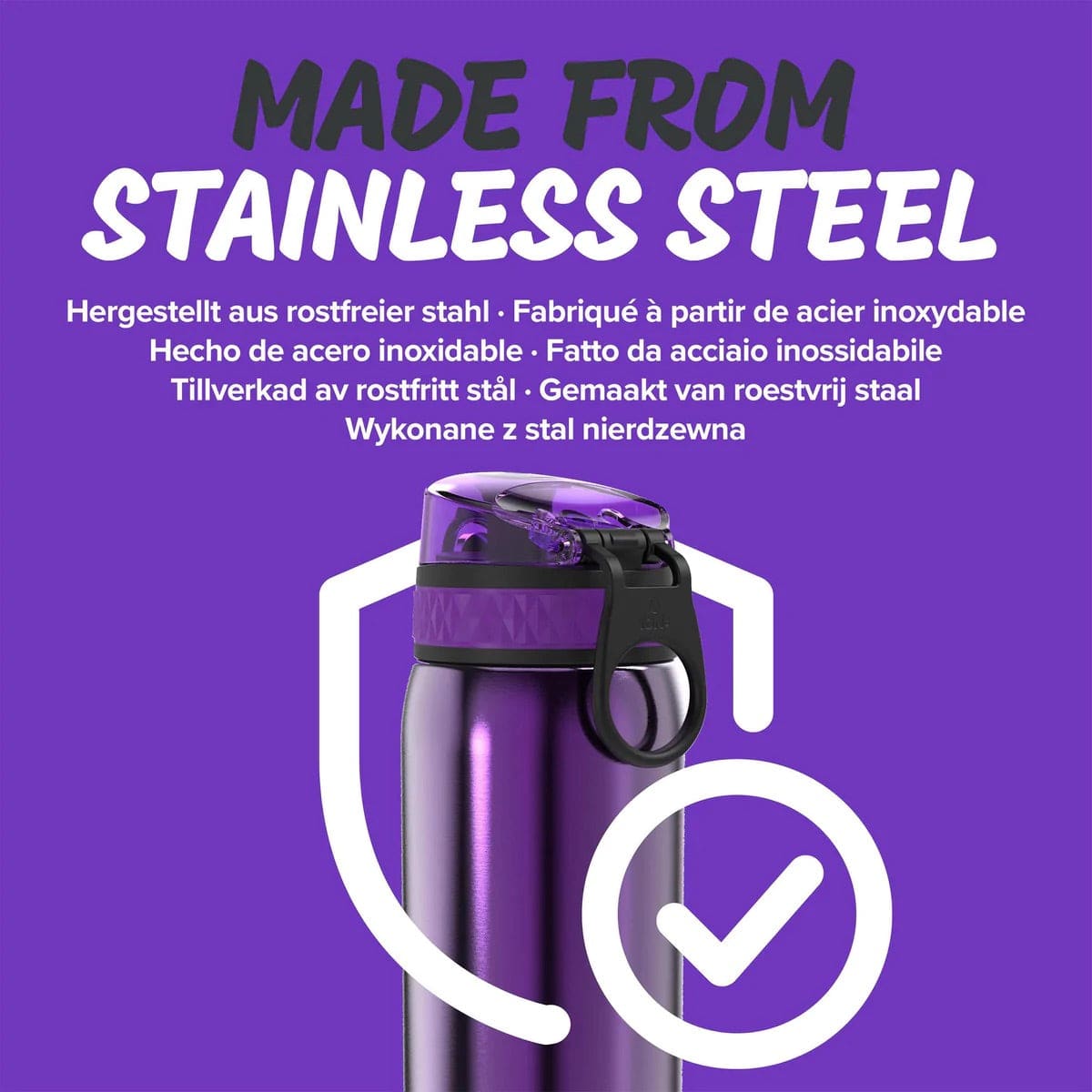 Ion8 Leak Proof Kids Stainless Steel Water Bottle, 13oz - Purple - I8SS350MPUR
