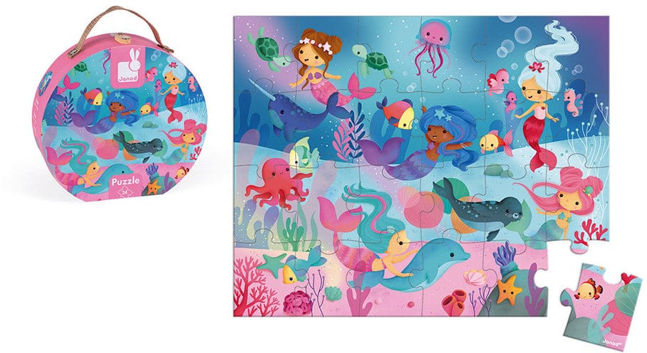 Janod Hat Box Puzzle - Mermaids (24 Pcs) - j02683