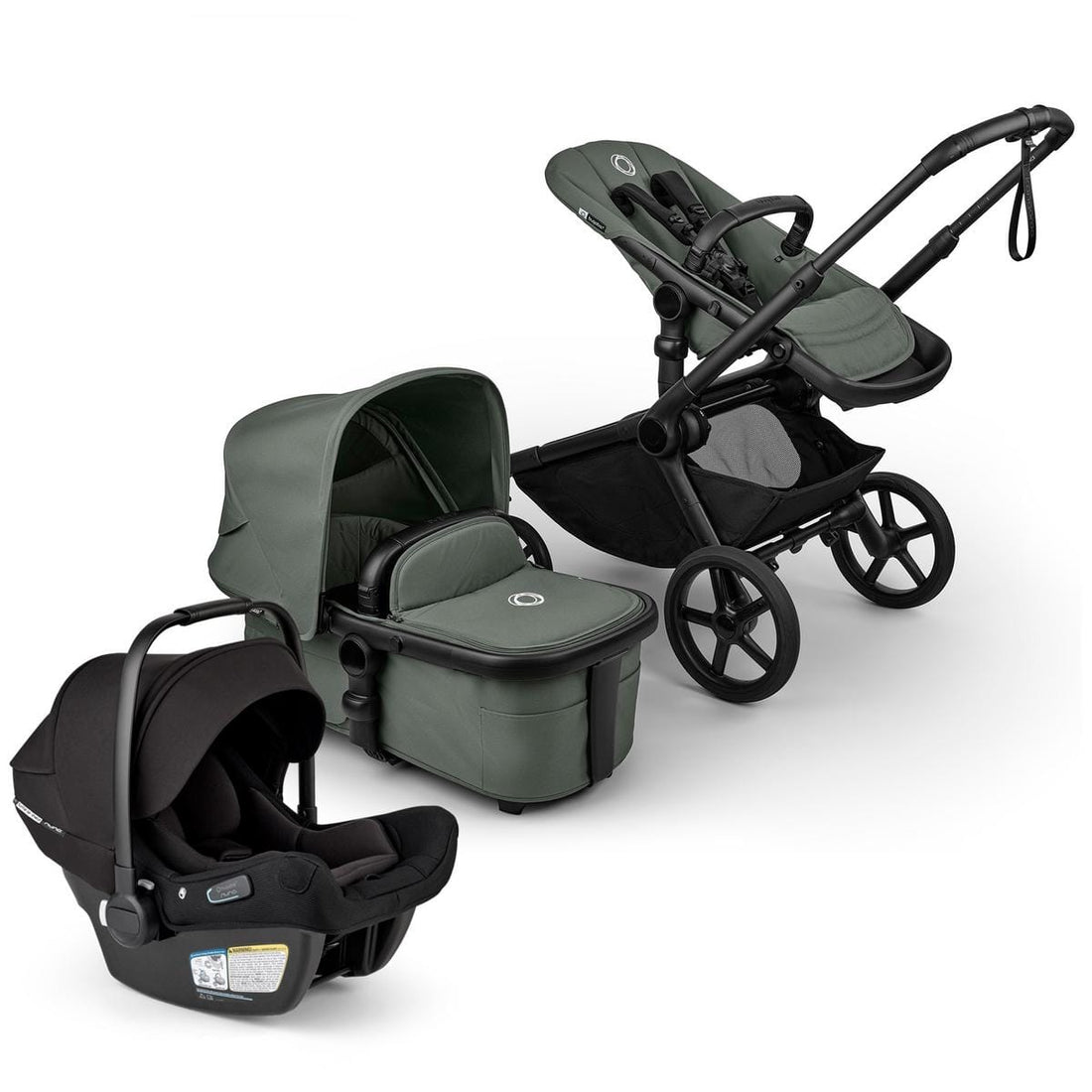 Bugaboo Kangaroo Complete + Turtle Air Shield By Nuna Travel System Bundle - Black / Forest Green / Forest Green / Black - 100280035-400016001