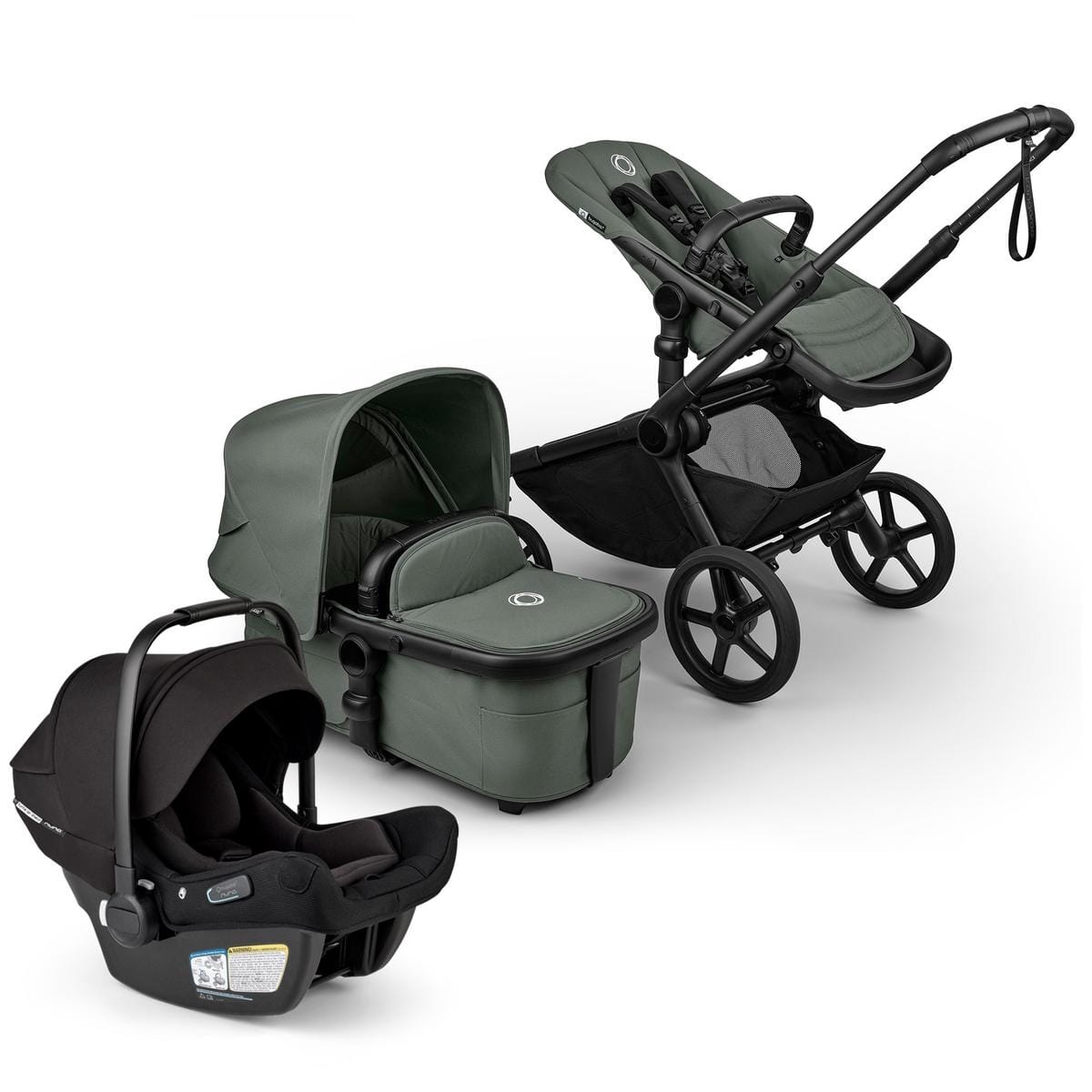 Bugaboo Kangaroo Complete + Turtle Air Shield By Nuna Travel System Bundle - Black / Forest Green / Forest Green / Black - 100280035-400016001