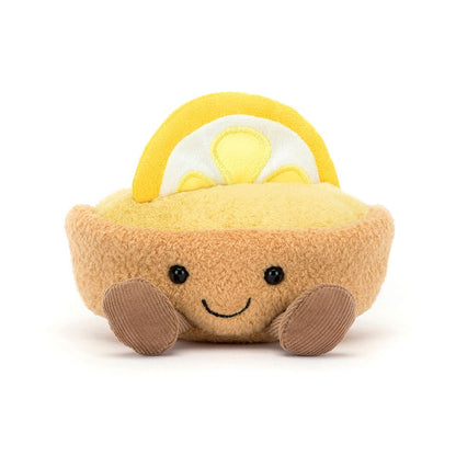 Jellycat plush lemon tart with a smiling face and corduroy legs