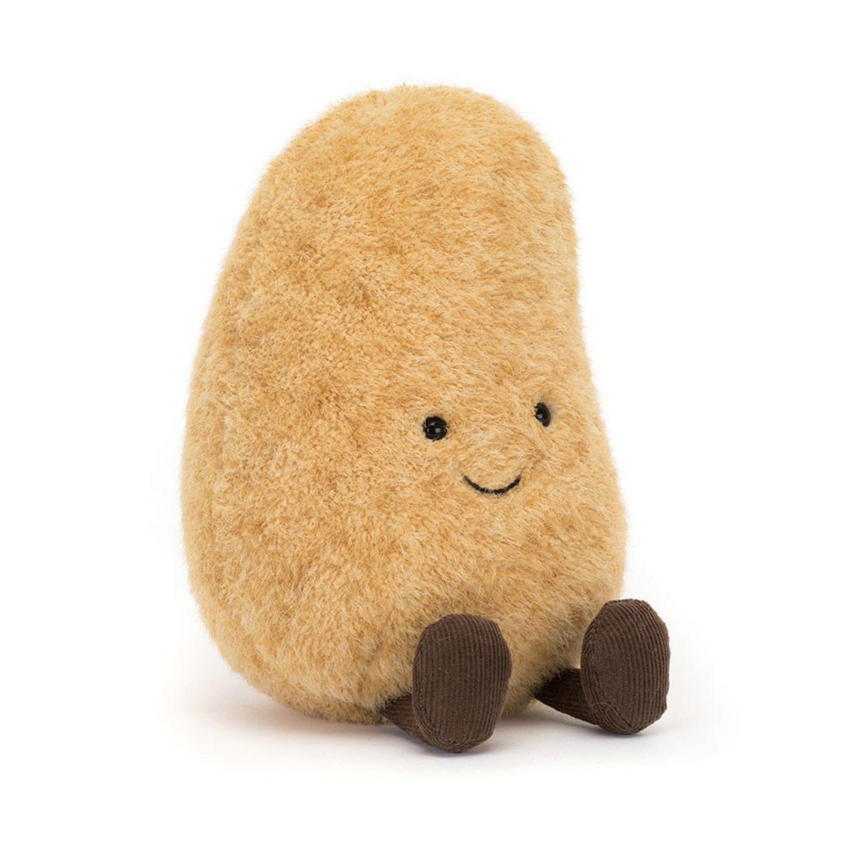 Jellycat plush potato toy with brown corduroy feet