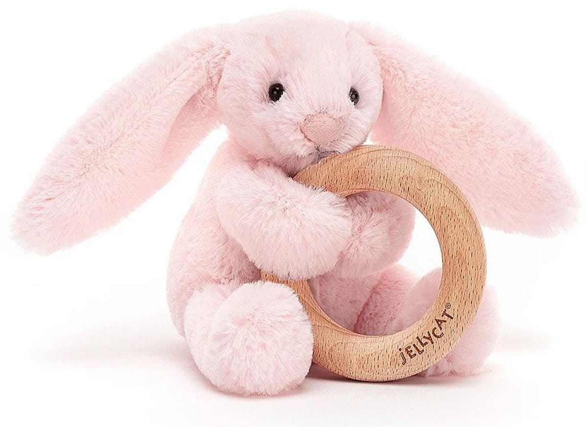 Jellycat Bashful Blush Bunny Wooden Ring Toy - BAS4WBLUSH