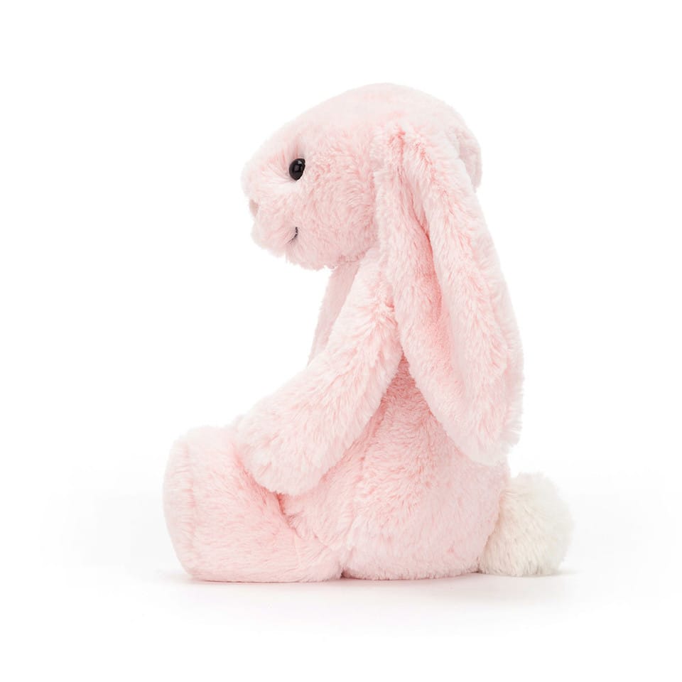 Jellycat pink plush bunny rabbit with long ears and white tail