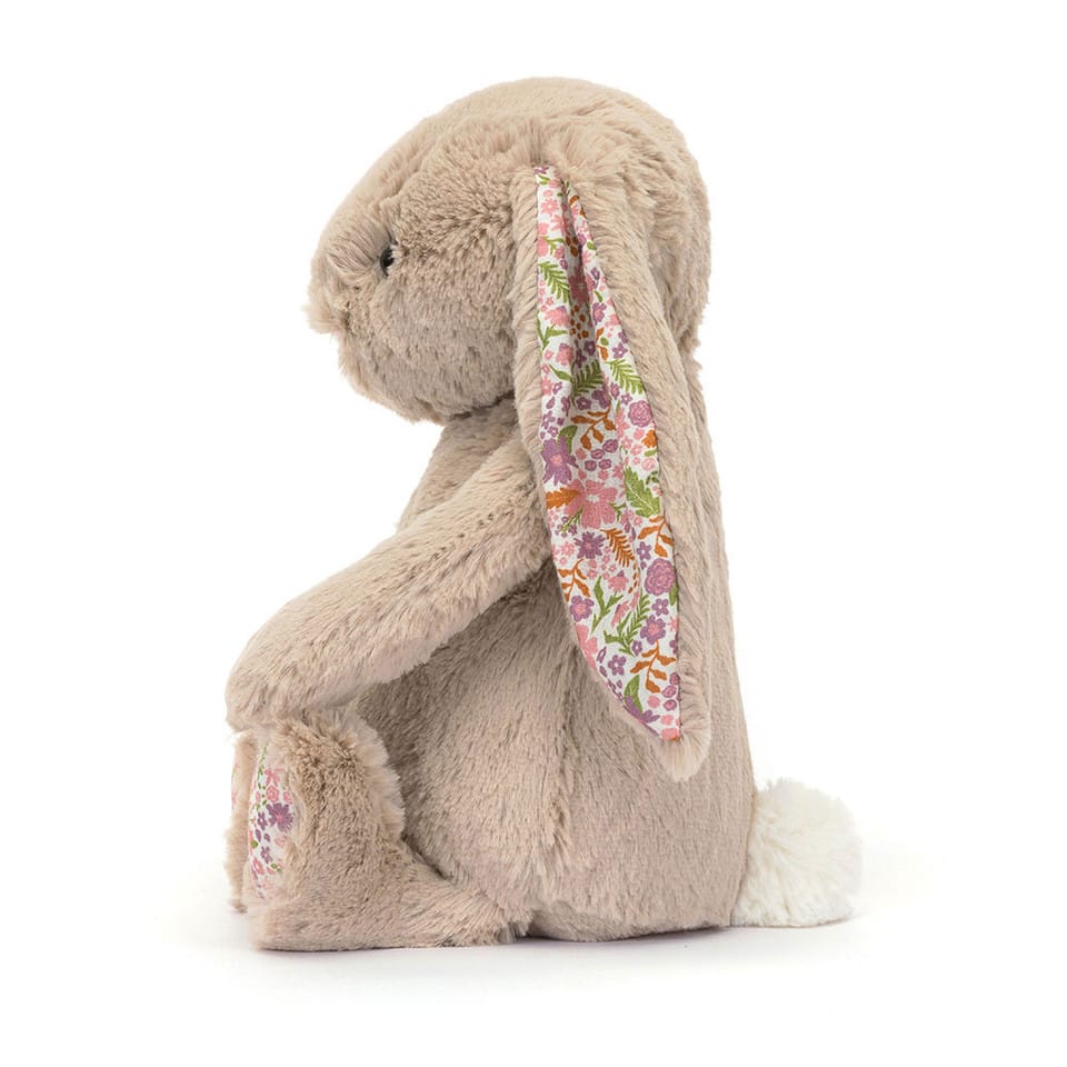 Jellycat beige plush bunny with floral print ears and feet