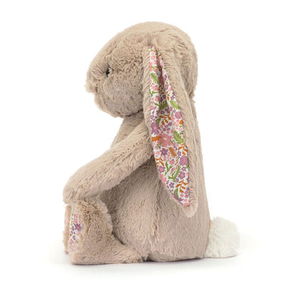 Jellycat beige plush bunny with floral print ears and feet