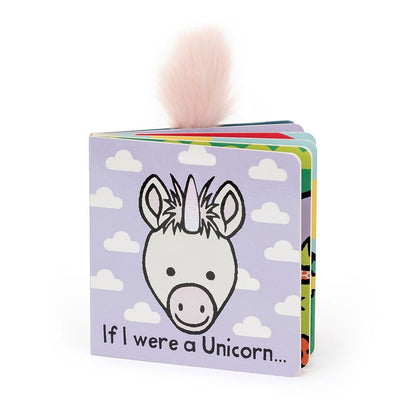 Jellycat If I Were a Unicorn board book with a pink faux fur horn
