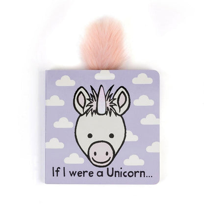 Jellycat If I Were a Unicorn board book with a pink faux fur tail