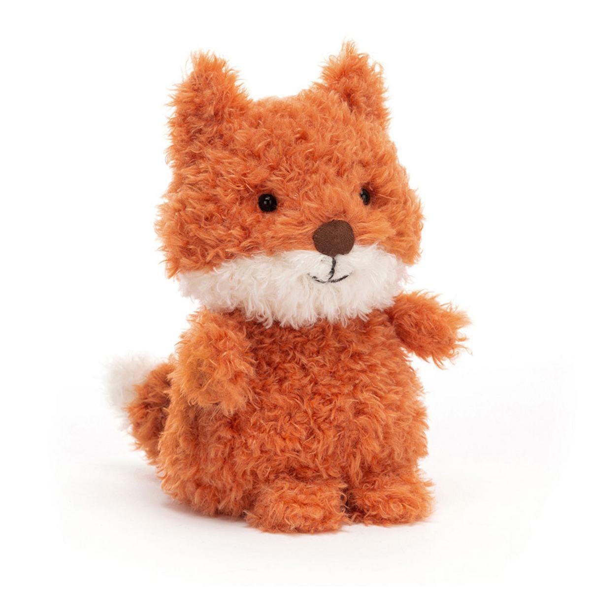 Jellycat plush fox with orange textured fur and white muzzle