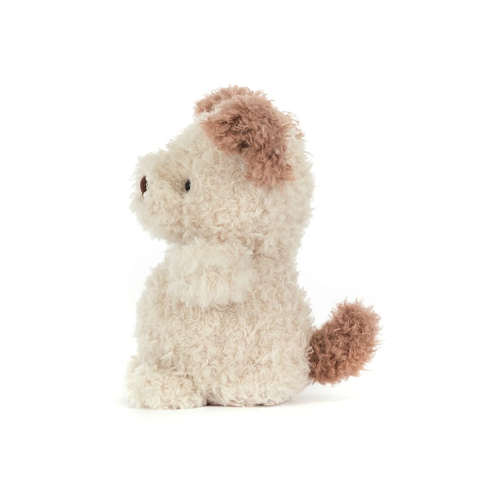 Jellycat plush cream and brown puppy toy in profile