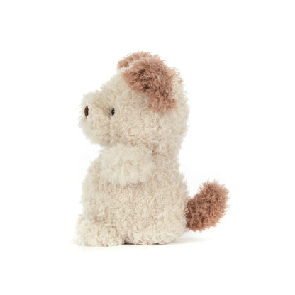 Jellycat plush cream and brown puppy toy in profile