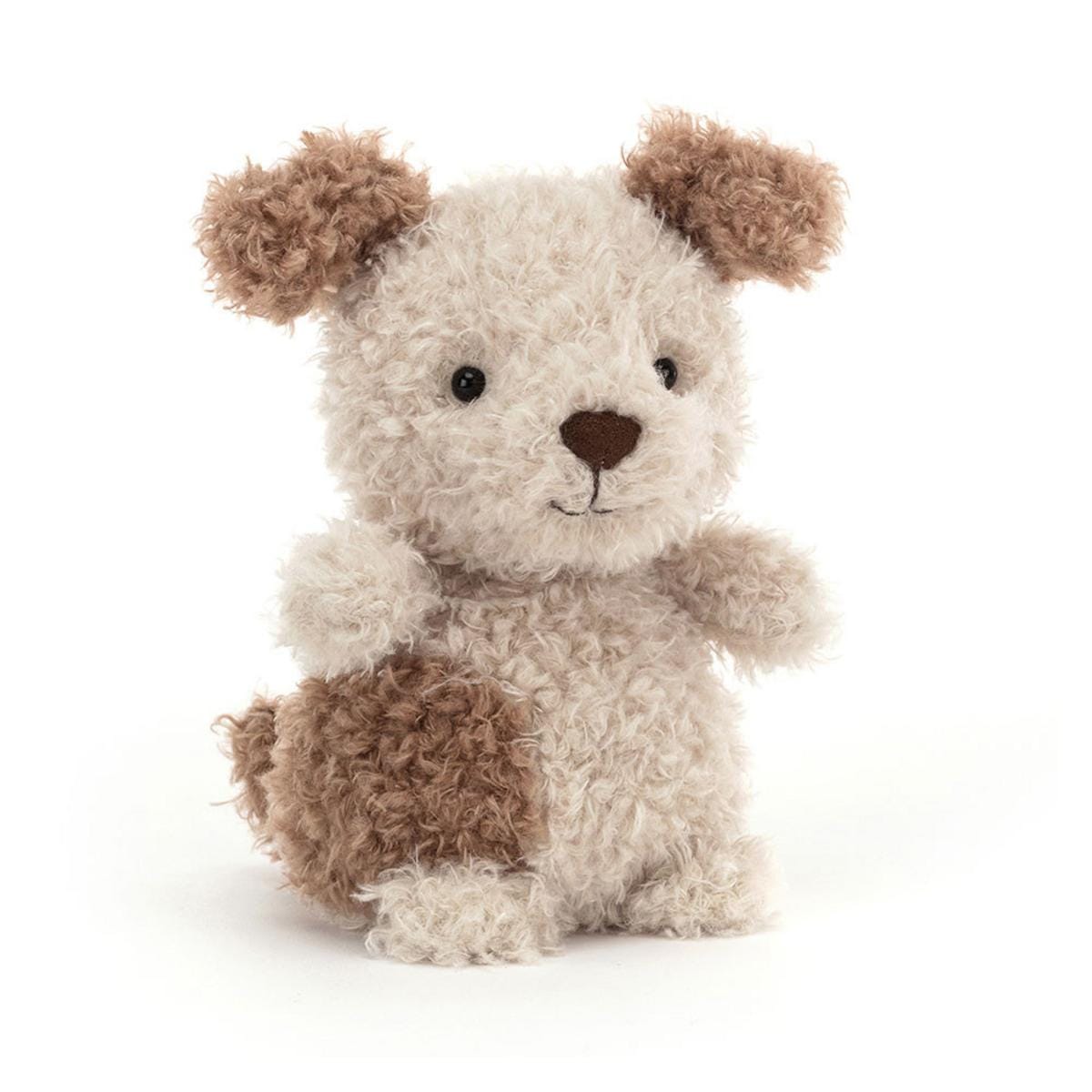 Jellycat plush puppy with cream and brown curly fur