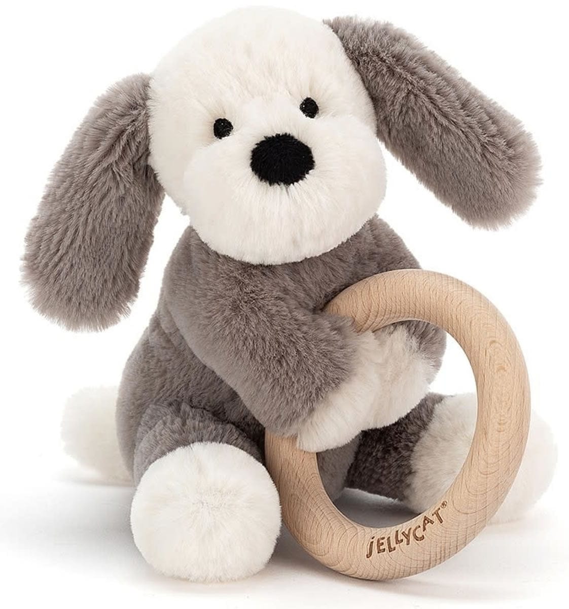 Jellycat Smudge Puppy Wooden Ring Toy
