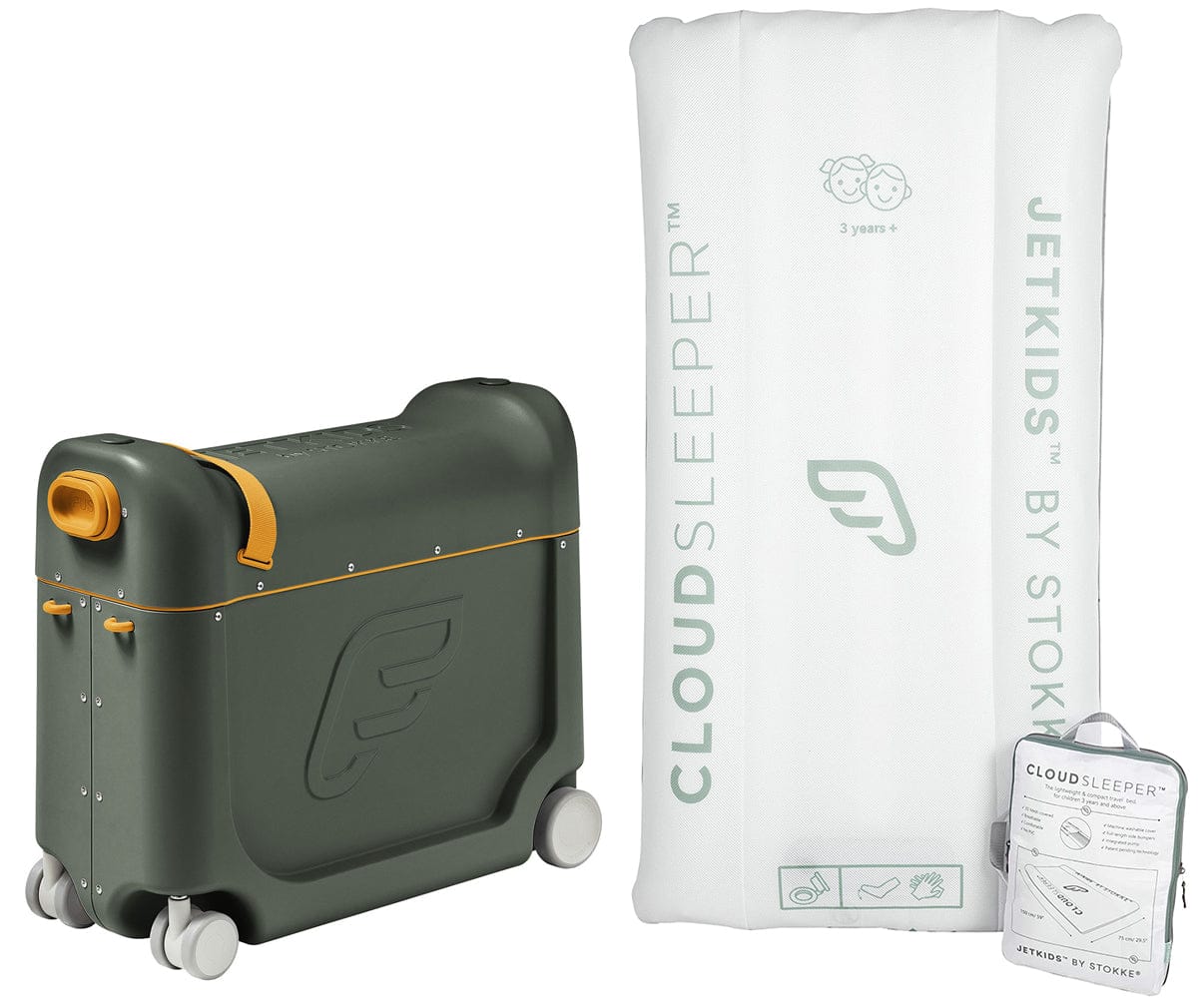 Stokke JetKids BedBox V3 + CloudSleeper Inflatable Kids Bed Bundle - Olive - 534507-584601