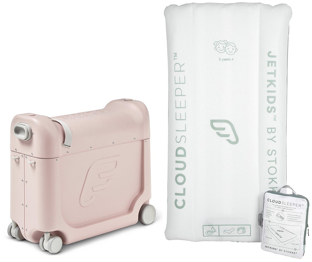 Stokke JetKids BedBox V3 + CloudSleeper Inflatable Kids Bed Bundle - Pink Lemonade - 534503-V3-584601