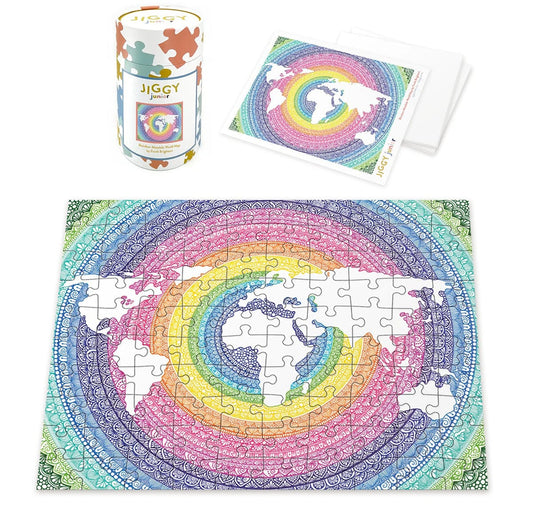 Jiggy Junior 100pc Puzzle - Rainbow Mandala World Map by Farah Brightart - 100RM22