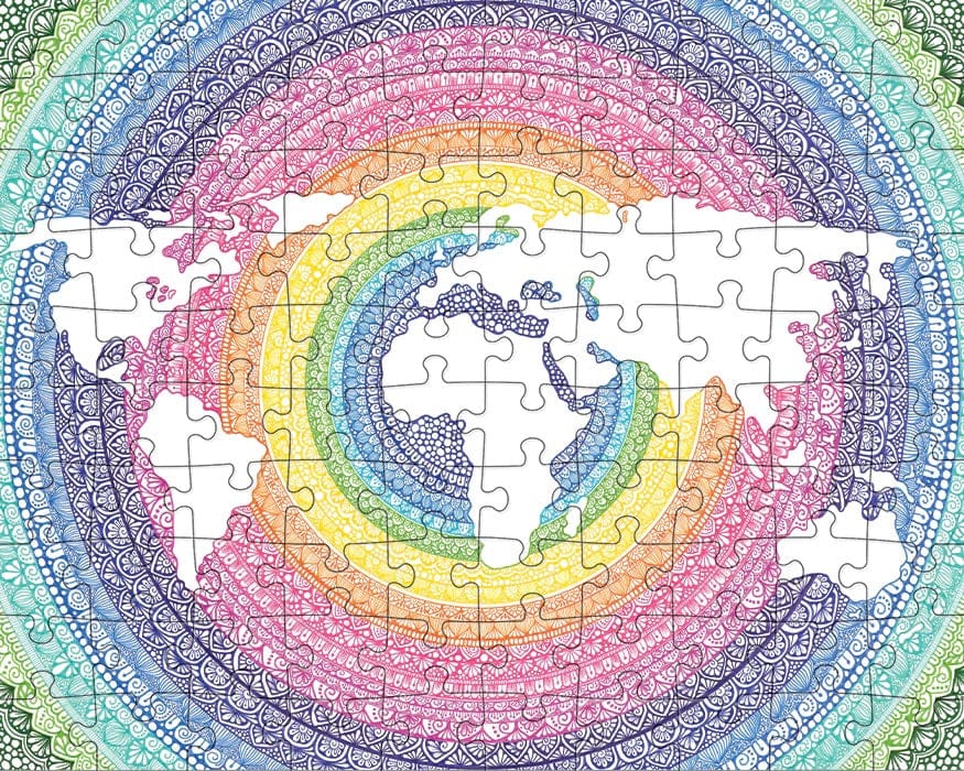 Jiggy Junior 100pc Puzzle - Rainbow Mandala World Map by Farah Brightart - 100RM22