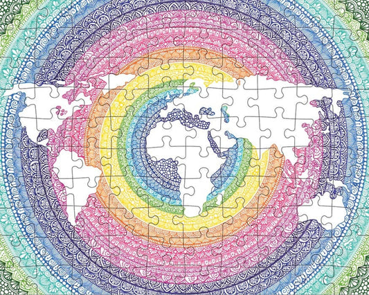 Jiggy Junior 100pc Puzzle - Rainbow Mandala World Map by Farah Brightart - 100RM22