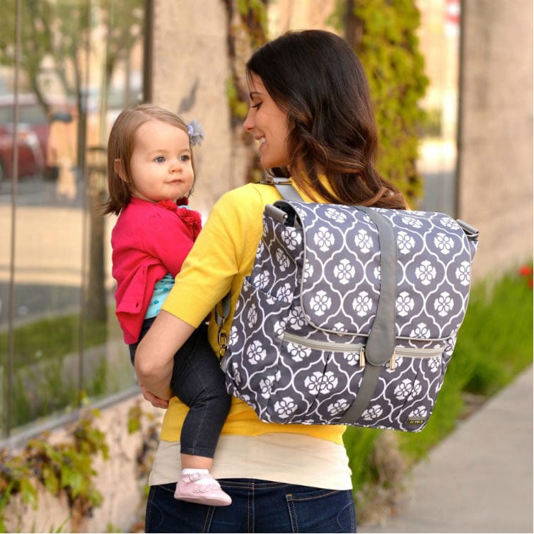 JJ Cole Backpack Diaper Bag  - Gray Floret - J00360
