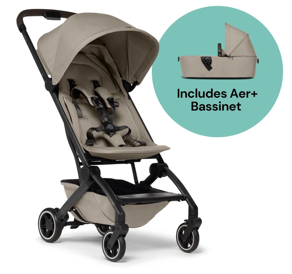 Joolz Aer+ Lightweight Compact Stroller + Bassinet Bundle - Sandy Taupe - 440105-440115