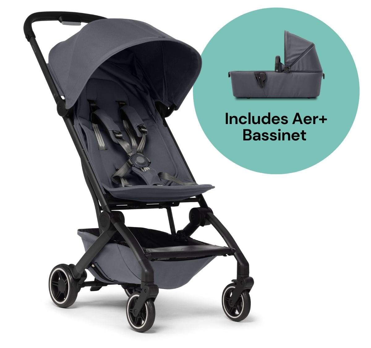 Joolz Aer+ Lightweight Compact Stroller + Bassinet Bundle - Stone Grey - 440103-440113