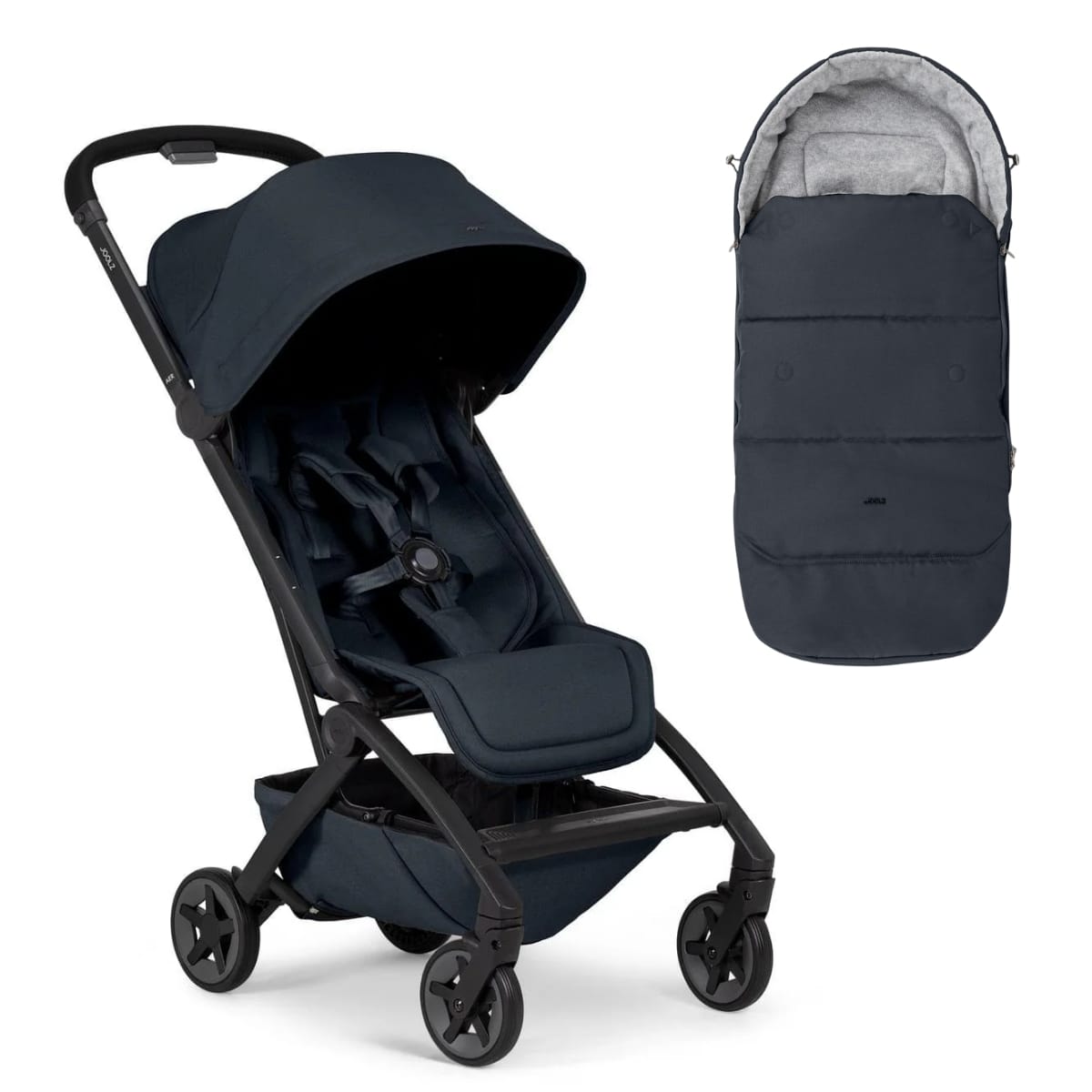 Joolz Aer stroller in navy blue with matching footmuff