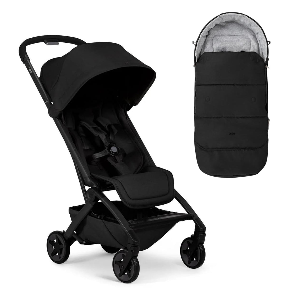 Joolz Aer black stroller with matching footmuff