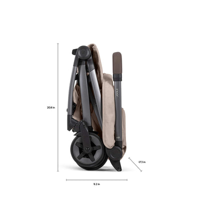 Joolz Aer folded stroller side view with height width and depth dimensions in inches