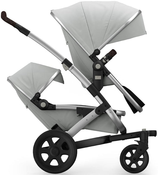 Joolz Geo 2 Tailor Twin Stroller - Silver/Silver/Black/Dark Brown Double-Stitched - TG0185-DBL