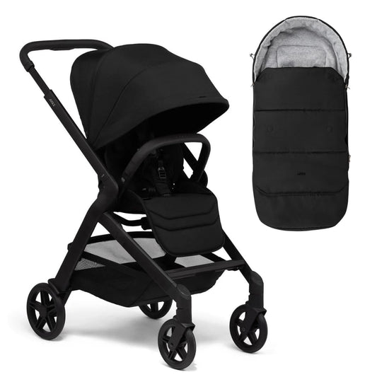 Joolz Hub black stroller with matching footmuff
