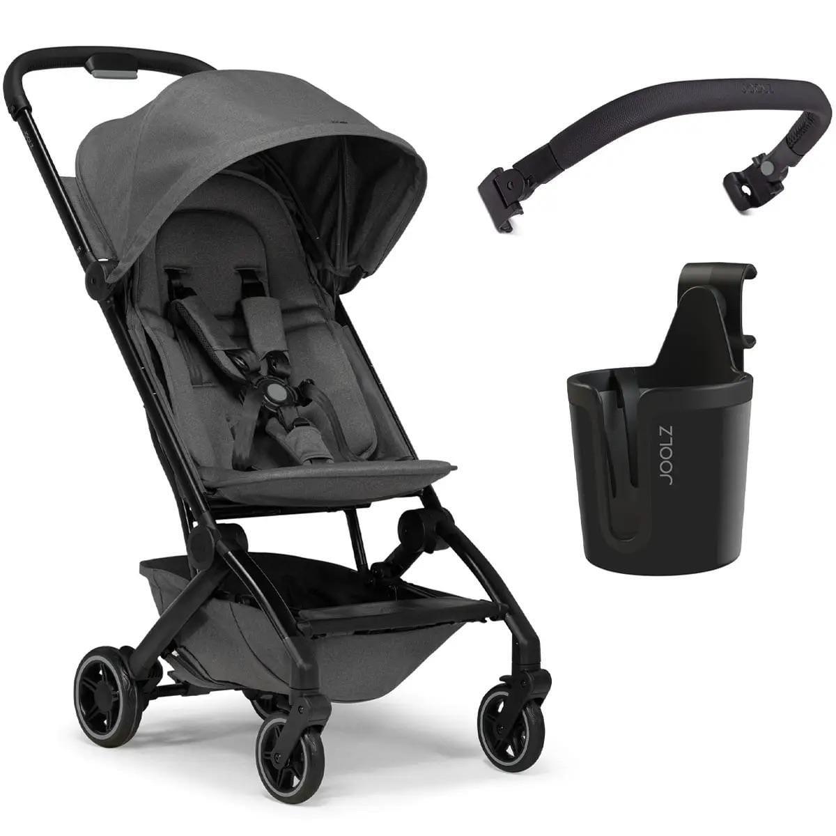 Joolz OPEN BOX Aer+ Lightweight Compact Stroller + Bumper Bar + Cup Holder Bundle - Moonstone (One Box)