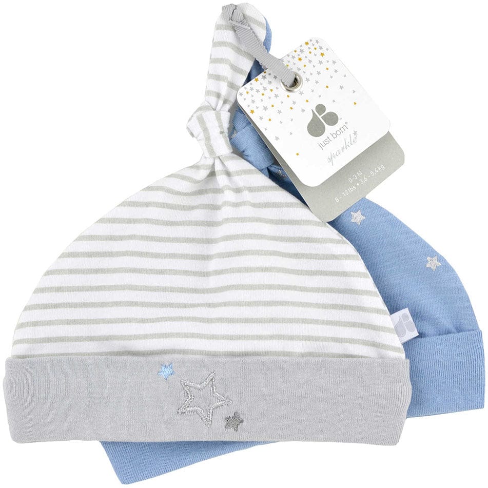 Just Born Sparkle Hats, 2 Pack - Blue / White - 22266151555