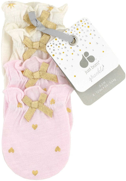 Just Born Sparkle Mittens, 2 Pack - Pink / Ivory - 22266151548
