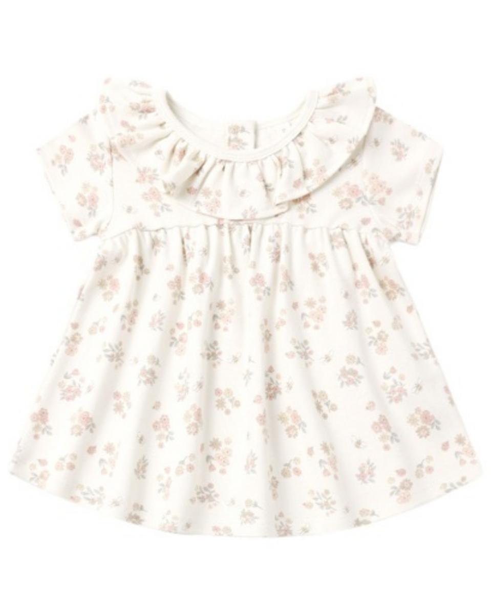 Quincy Mae Ruffle Collar Jersey Dress Garden Floral - Ivory, 6-12M