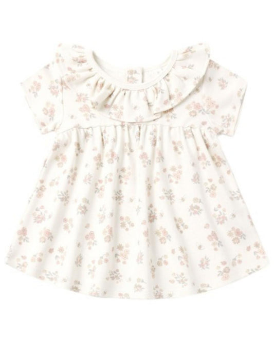 Quincy Mae Ruffle Collar Jersey Dress Garden Floral - Ivory, 6-12M