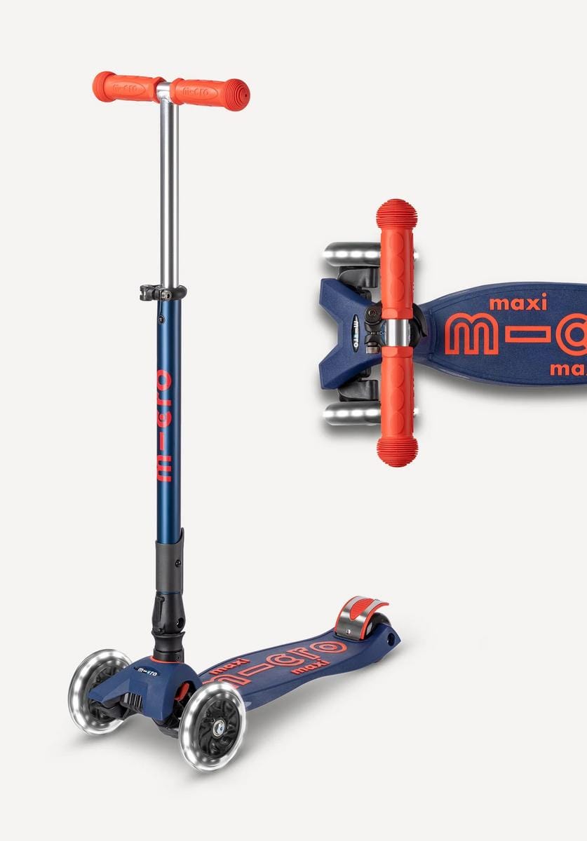 Micro Kickboard Maxi Deluxe Foldable LED Scooter - Navy Blue / Red - MMD133