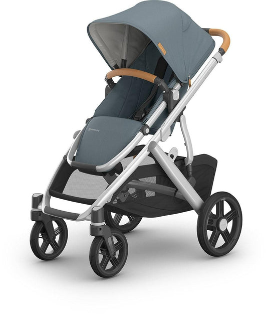 UPPAbaby OPEN BOX Vista V3 Single-to-Double Stroller - Callum (Stone Blue / Silver Frame / Sand Leather) - 0303-VSO-NA-CLM-OB