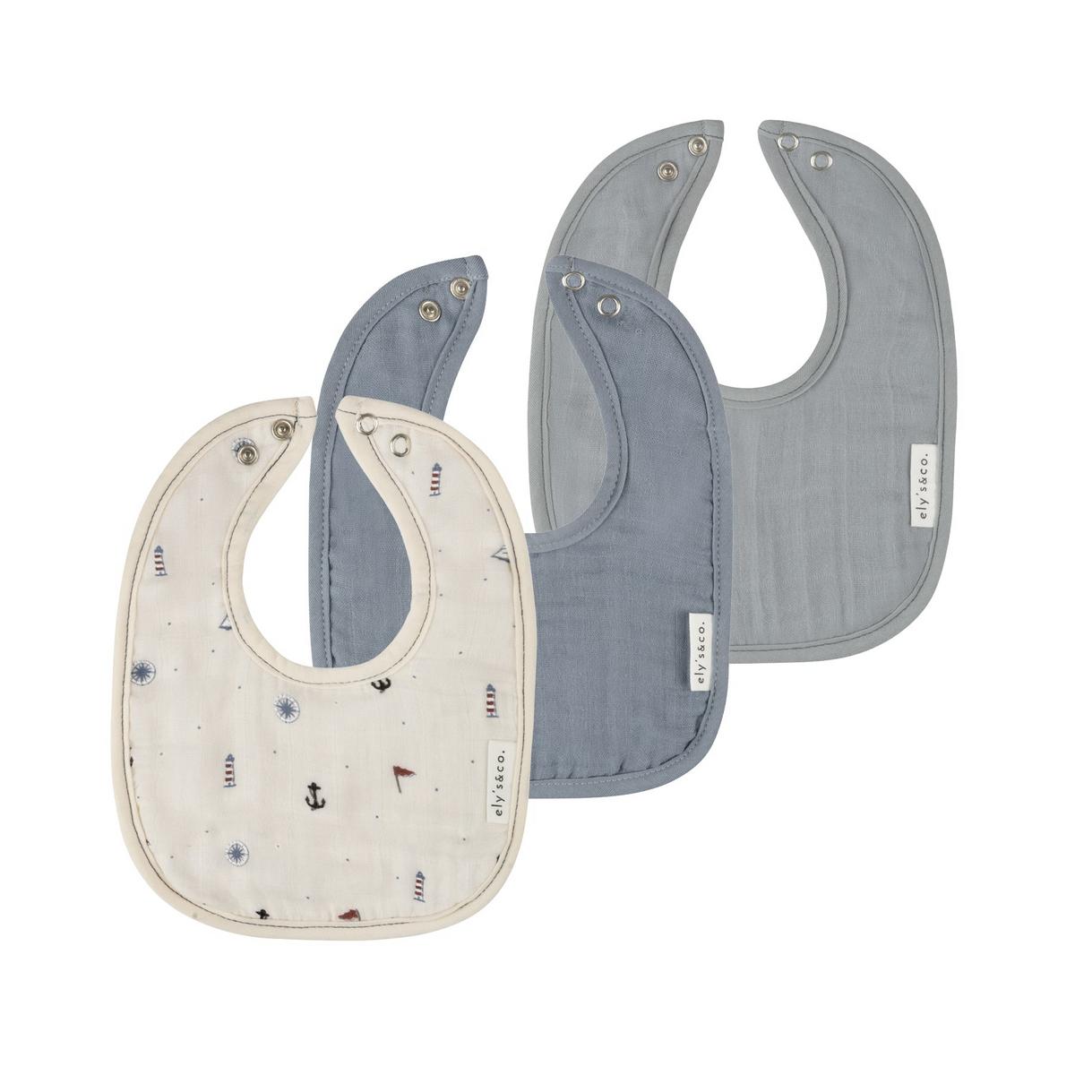 Ely's & Co. 3 Pack Muslin Terry Bibs - Blue Nautical