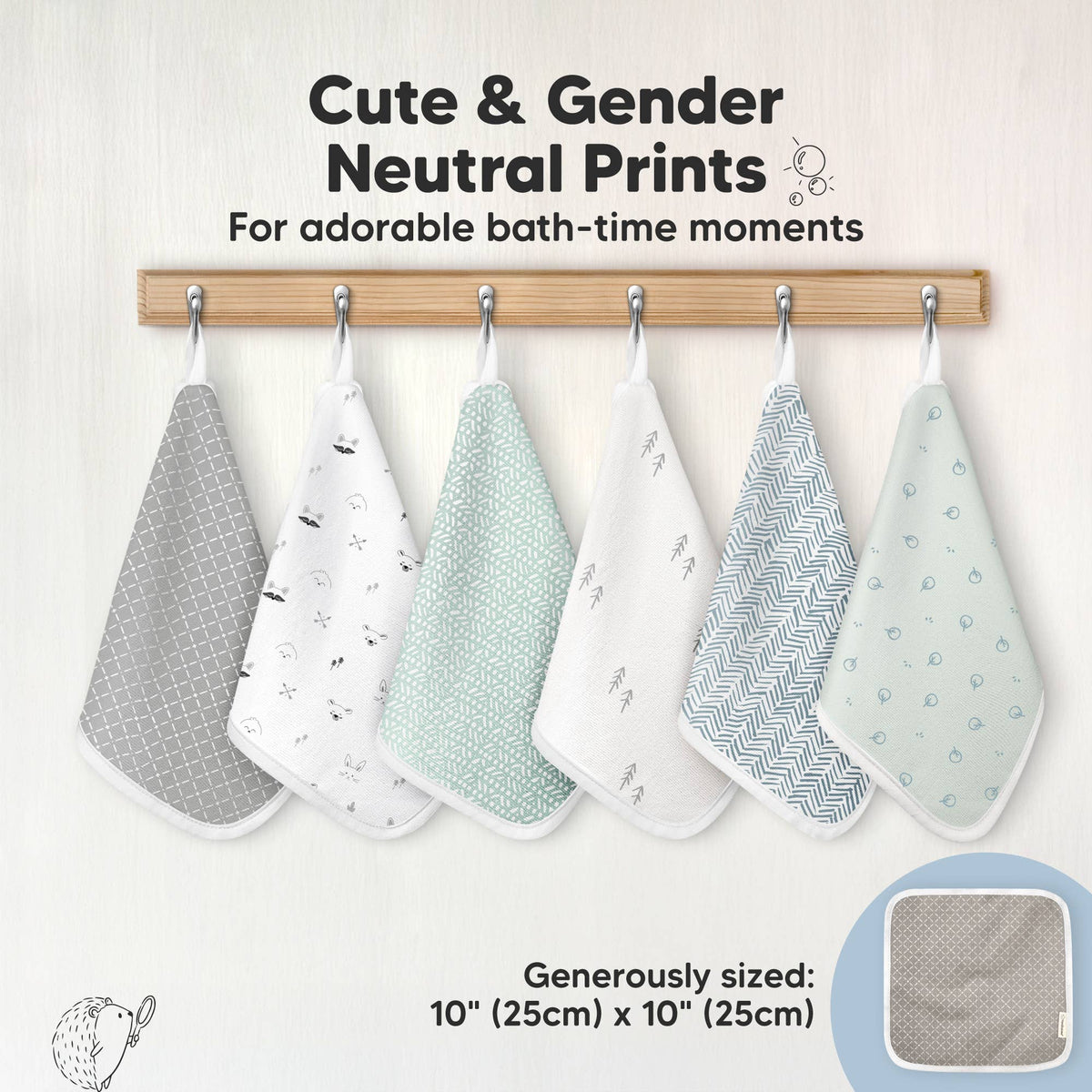 KeaBabies Organic Cami Baby Washcloths 6-Pack - Nordic