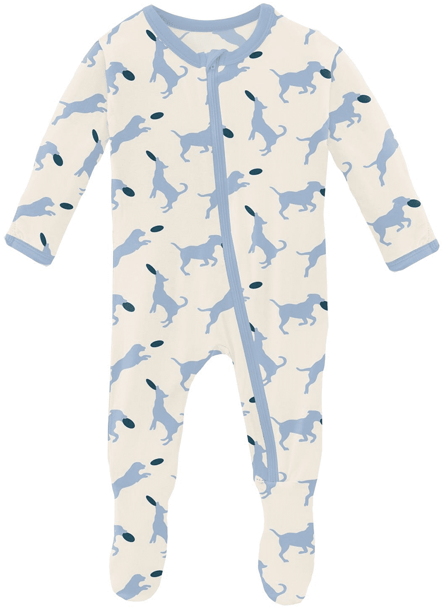 KicKee Pants Footie with Zipper - Natural Frisbee Labs, 9-12 Months - ZF14-9-LI-S23D1-NFBL-912