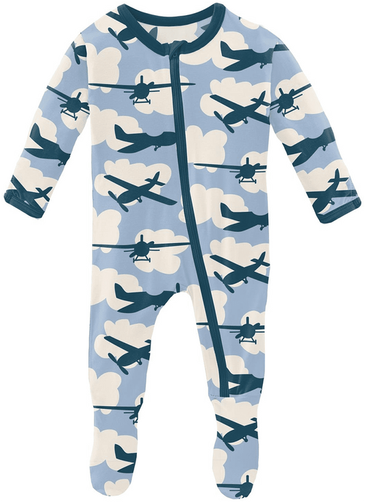 KicKee Pants Footie with Zipper - Pond Airplanes, 0-3 Months - ZF14-9-LI-S23D1-POAP-0