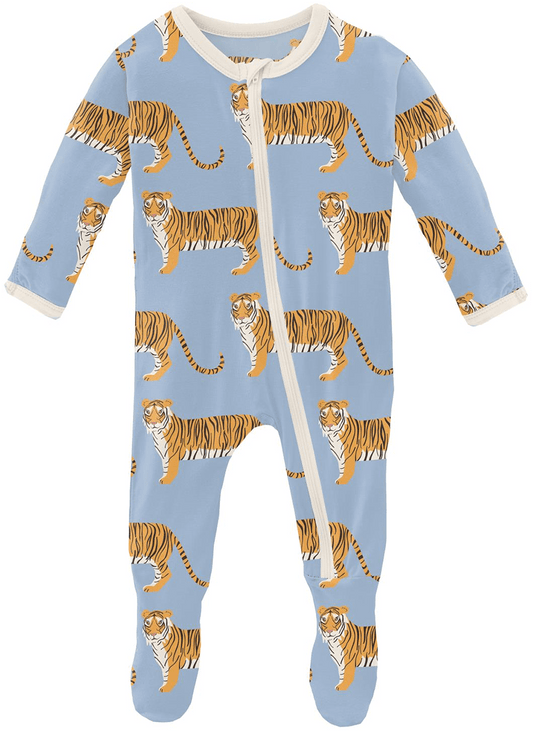 KicKee Pants Footie with Zipper - Pond Tiger, 3-6 Months - ZF14-9-LI-S23D1-PTGR-36