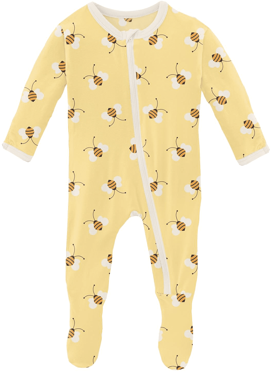 KicKee Pants Footie with Zipper - Wallaby Bees, 6-9 Months - ZF14-9-LI-S23D1-WBYB-69