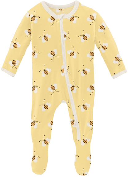 KicKee Pants Footie with Zipper - Wallaby Bees, 6-9 Months - ZF14-9-LI-S23D1-WBYB-69