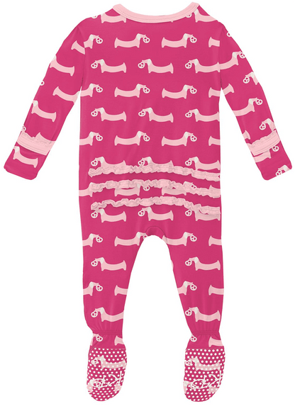 KicKee Pants Muffin Ruffle Footie with Zipper - Calypso Pretzel Pup, 6-9 Months - ZMRF0-3-LI-S23D1-COPP-69