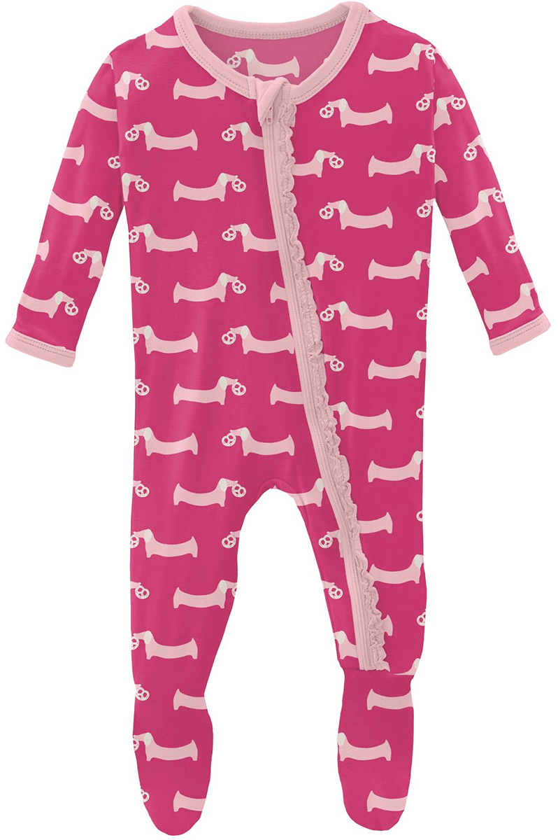 KicKee Pants Muffin Ruffle Footie with Zipper - Calypso Pretzel Pup, 9-12 Months - ZMRF0-3-LI-S23D1-COPP-912